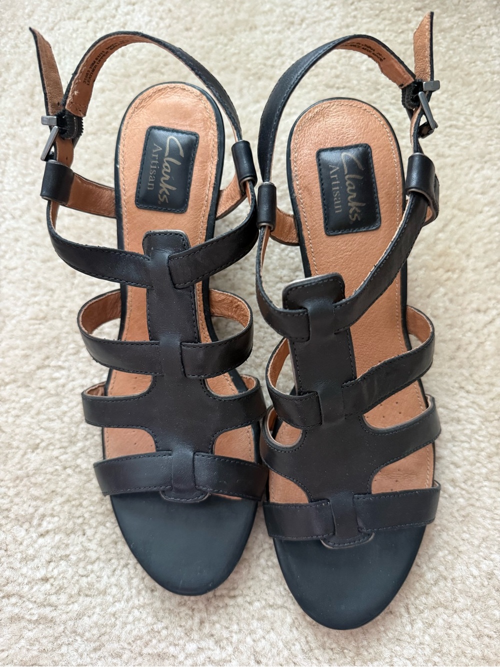 Clarks Black Leather Strappy Slingback Sandals, 10M